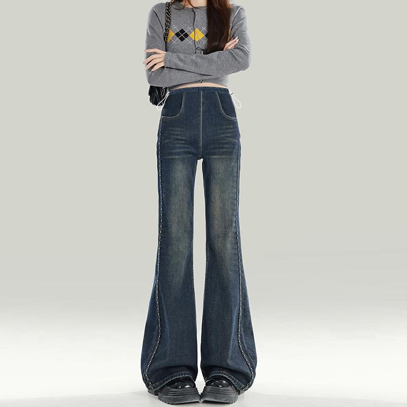 2026 Spring Korean Retro High-Waist Blue Flare Maternity Jeans 2XL
