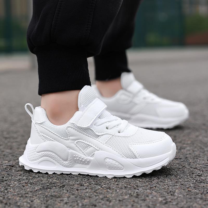 Weiße Kinder Leder Freizeitschuhe für Jungen Mädchen Laufschuhe Outdoor Atmungsaktives Mesh Kinder Schule Walking Sport Rutschfest