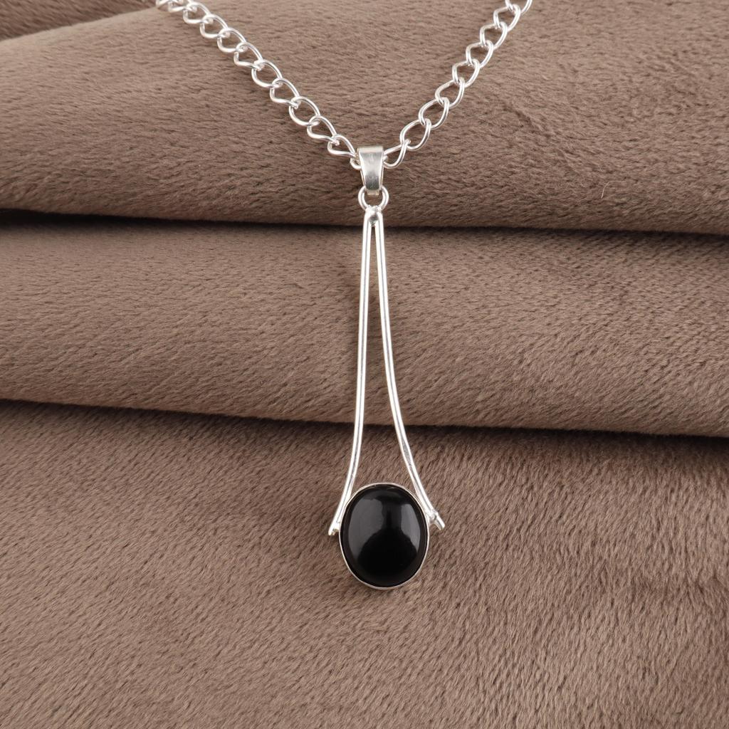 Natural Black Tourmaline Gemstone 925 Sterling Silver Handcrafted Necklace Partywear Women's Pendant 1.79" PP-69-27