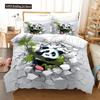 3D Panda Duvet Cover Set King Size Cute Panda Bamboo Bedding Set Black White Bear Polyester Quilt Cover For Boy Kid For Bedroom