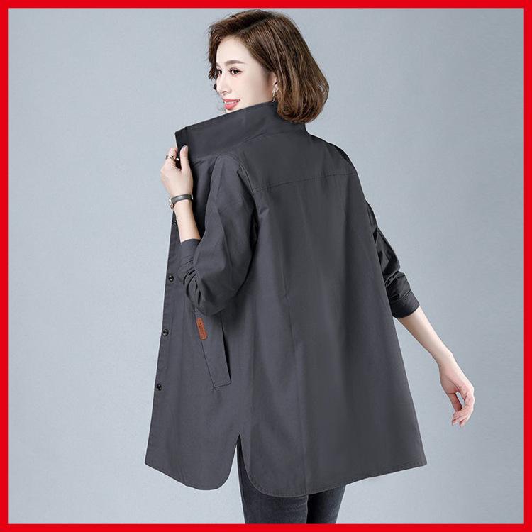 

Женская длинная ветрозащитная куртка больших размеров, ветрозащитная куртка, повседневная куртка с легким воротником-стойкой M серый