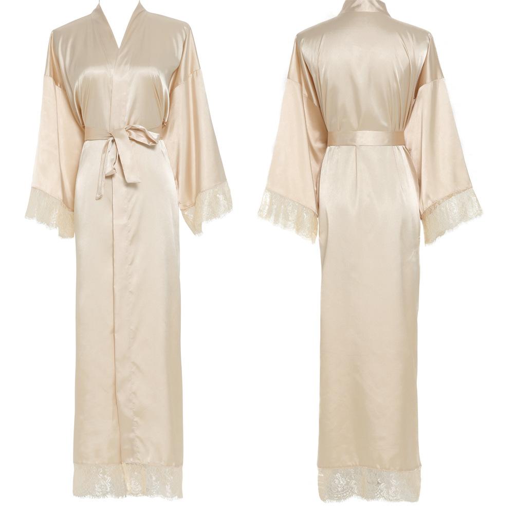Silk Satin Lace Robes Bridesmaid Bride Wedding Long Bathrobe Womens Robe Lingerie