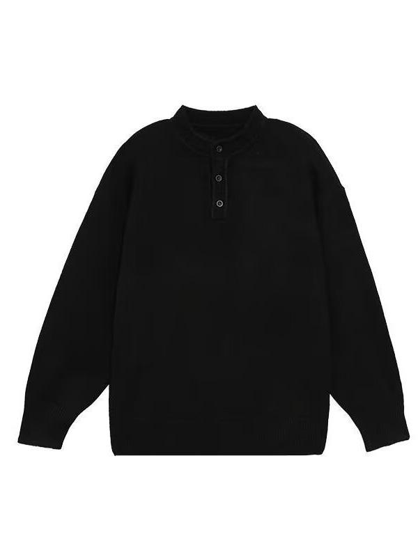 Men's Trendy High-End Henley Collar Sweater - Casual, Warm, Knitwear for Autumn/Winter