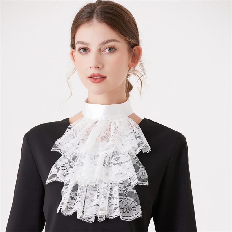Elegant Costume Collar Ruffled Lace Jabot Neck Collar for Cosplay Costume Collar