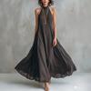 Women Summer Halter Neck Maxi Dress Casual Sleeveless A-line Long Dress Casual Beach Vacation Flowy Sundress