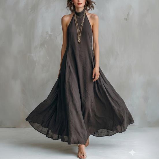 Women Summer Halter Neck Maxi Dress Casual Sleeveless A-line Long Dress Casual Beach Vacation Flowy Sundress