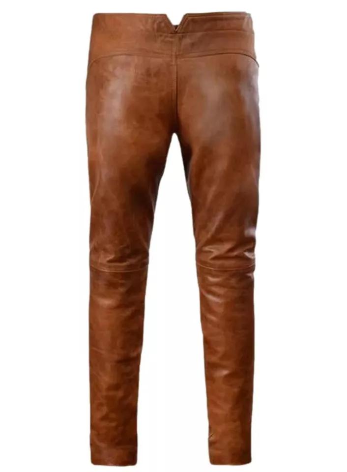 Stylish Men Track Quality Wear Jean's High Genuine Brown Leather Lambskin Pant's