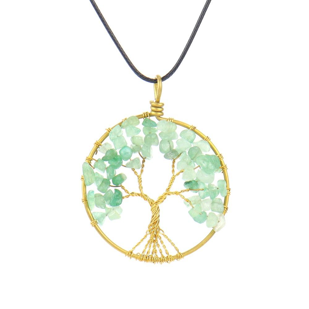 Hand-Wound Natural Gravel Raw Copper Tree Root Life Tree Necklace Crystal Stone Pendant Necklace N46