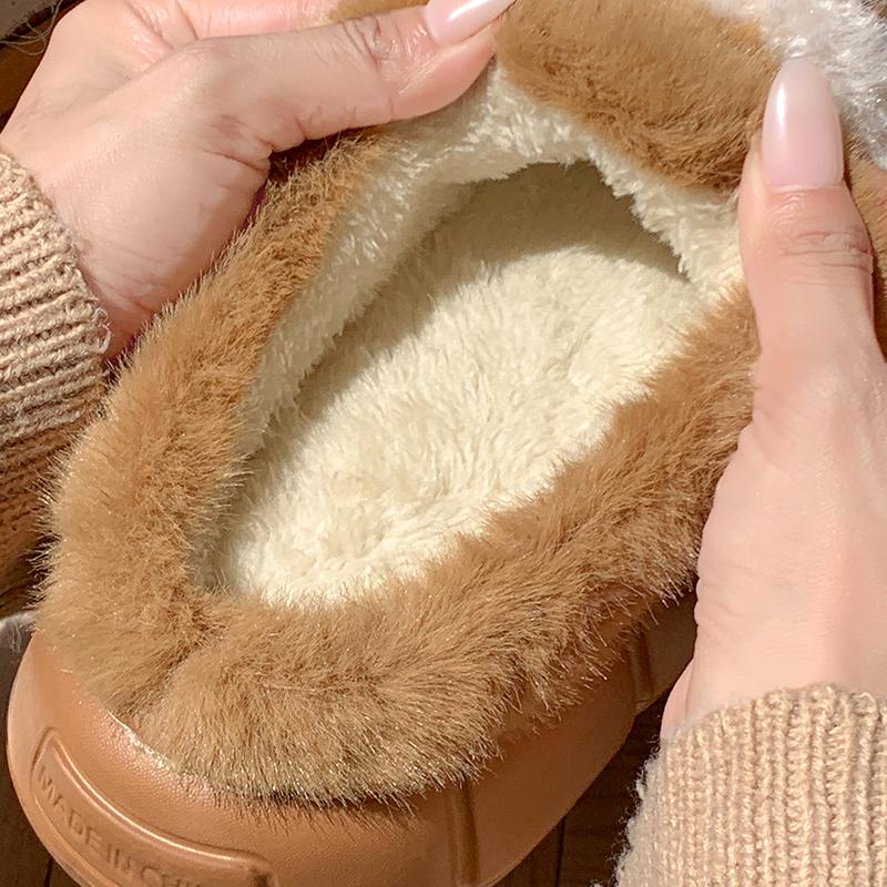 Fashion Cute Eyeglass Dog Head Fluffy Slippers Women Winter Indoor Home Thick Bottom Slippers Woman Comfort Non Slip Soft Cotton Shoes