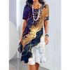 Women's Fashion Marble Texture Pattern Print Summer Spring Short Sleeve O-Neck Casual Dresses