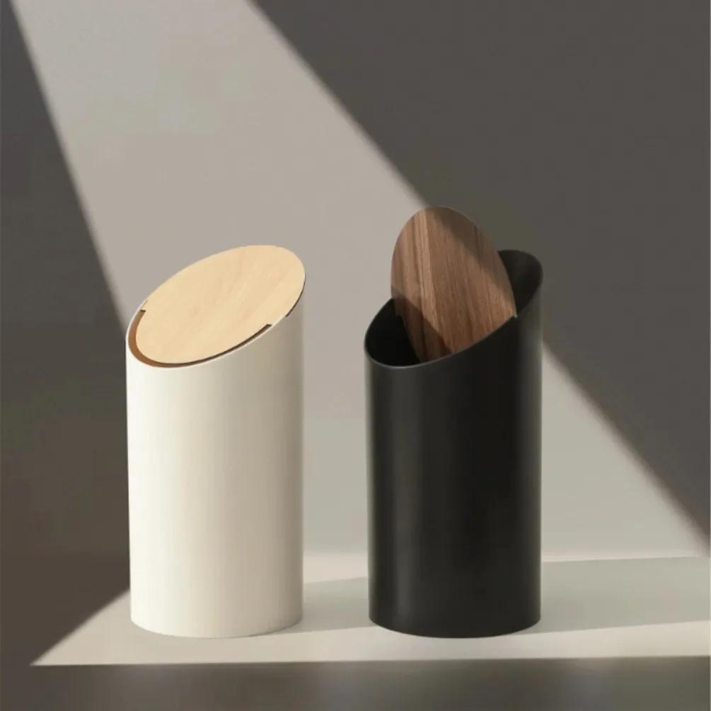 Wooden Lid Trash Can 9L Toilet Garbage Container Household Recycle Dustbin Nordic Home Decorative Bathroom Office Wastebasket