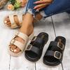 Summer Women Adjustable Buckle Slide Sandals Two Strap Low Heel Non Slip Soft Sole Comfortable Casual Outdoor Commute Shoes