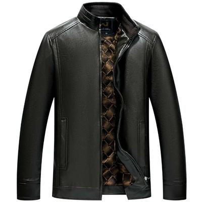 Men's Leather Jacket Casual Autumn and Winter Stand-up Collar Simple and Fashionable Plush Leather Jacket Handsome and Advanced Style