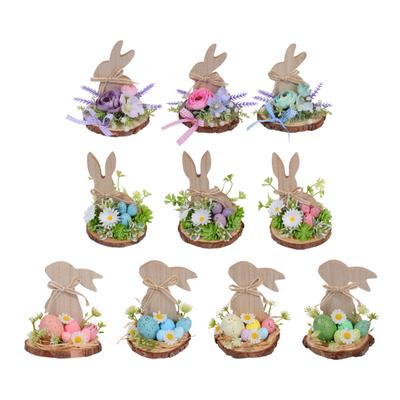 Decoración de Conejo de Pascua de Madera Rústico de Granja Flor Artificial Huevo Colorido Conejo Letrero de Mesa Adorno de Escritorio