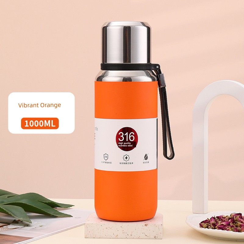 Large-Capacity Thermos Cup 316 Stainless Steel Outdoor Portable Tea Brewing Kettle High-End Simple Portable Tea Brewing Travel Kettle 800ml Orange