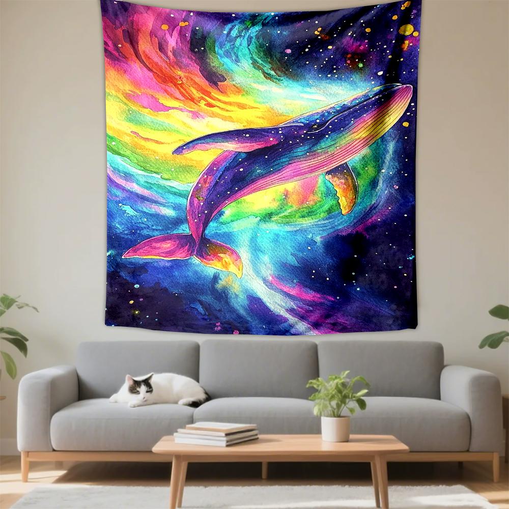 Colorful Cosmic Whale Design Patterned Tapestry for Bedroom and Living Room Home Decor