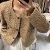 Giacca Tweed Vintage da Donna per Primavera e Autunno Elegante Corta Manica Lunga Coreana Capospalla Blazer Monopetto da Donna