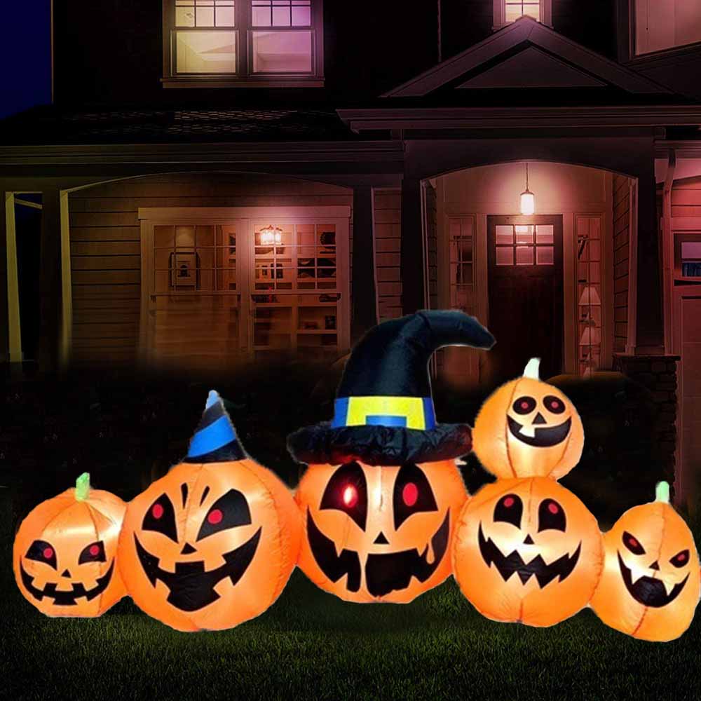 8 FT Halloween Inflatable Decoration Ghost Pumpkin Band Decorations Outdoor Holiday Decor, LED Lights Blow Up Party Decoration