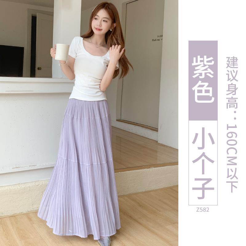 Purple skirt women's spring and autumn new gentle pleated long skirt Korean temperament a word umbrella skirt cake skirt