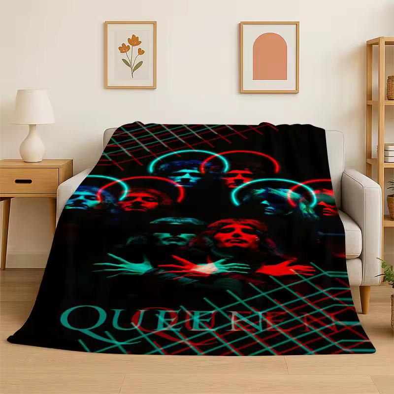 Retro Q-Queen Band Soft Flannel Throw Blanket,Warm Cozy Blanket for Bed,Couch,Sofa,Bedroom,Living Room,Travel,Picnic Camping