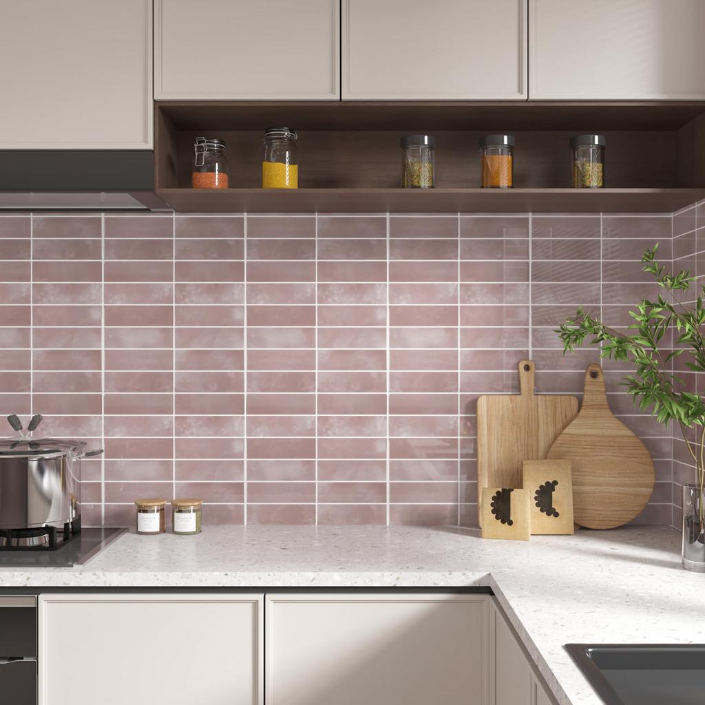 VaryPaper Tile Stickers Wall Decals Wallpaper Stickers Removable Wallpaper Sheets Pink 3D Interior Decor Set Brick Pattern Tile Sheets Mosaic Tiles