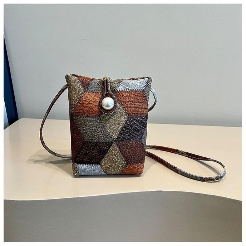 

New thin fashion rhombus splicing small square bag plaid design soft leather material girl style crossbody A