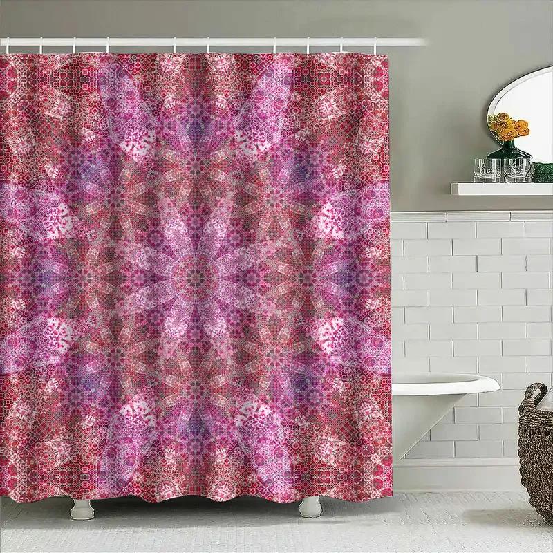 

Vibrant Pattern Shower Curtain Pink Red Floral Print Bathroom Decor Waterproof Liner Fashion Home Accessories For Kitchen Washro W60H190(CM)-1 Pcs