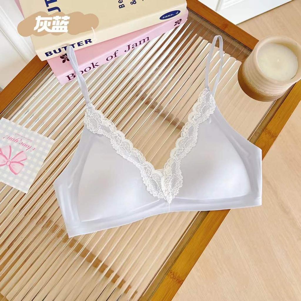 Lace French Seamless Triangle Cup Underwear Thin Small Breasts Gather Comfortable No Steel Ring Bra Sexy Lace