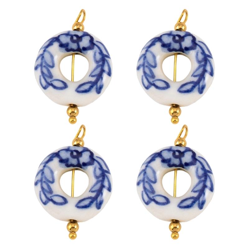 Accessori Orecchini Irregolari in Porcellana Blu Dipinta a Mano Acciaio Inossidabile Materiali per Artigianato