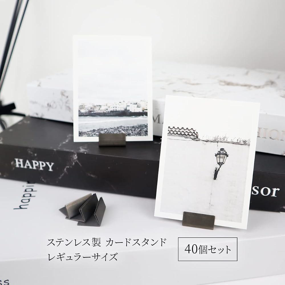 Japanese-made antique-style stainless steel card stand, set of 40, silver.
