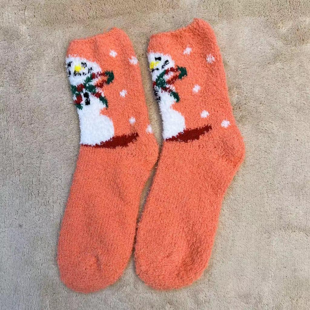 Cozy Coral Fleece Christmas Socks: Velvet Santa Half-Sided, Warm Floor Stockings for Autumn & Winter