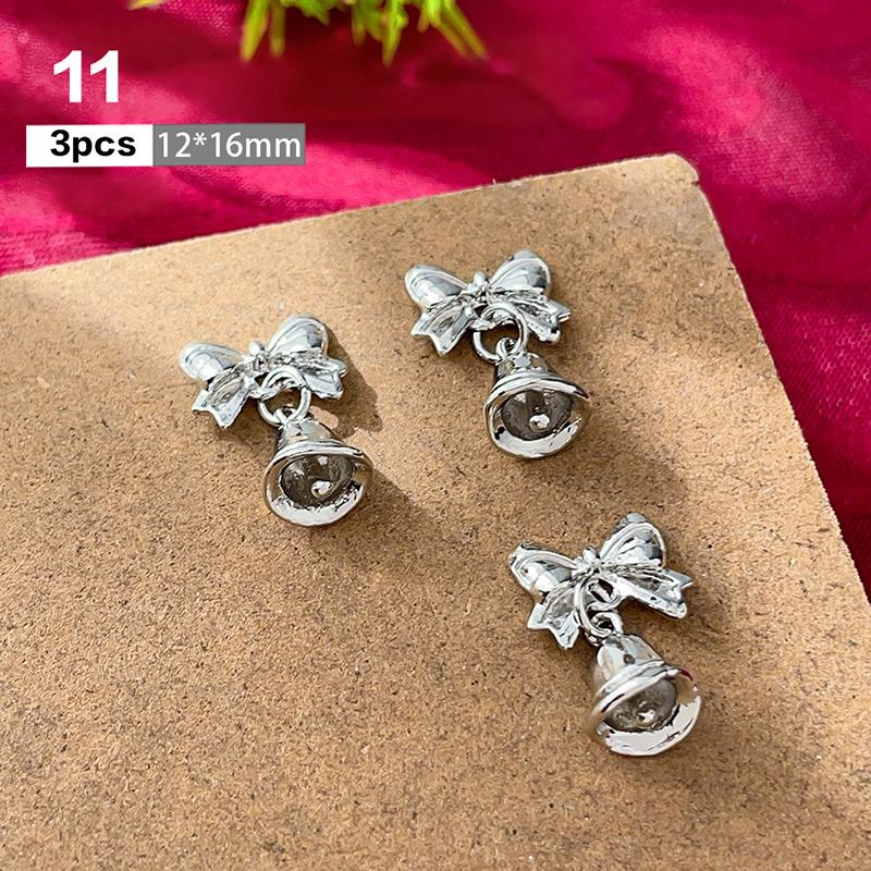 3Pcs Festive Christmas Bell Colorful Bowknot Nail Art Charms New Year Luxury Crystal Aurora Bell Pendant Nail Decoration Parts