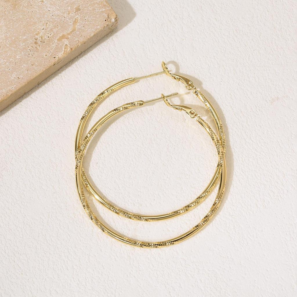 LNCHRAN Women's Large Copper Textured Hoop Earrings with Gold Spring Clasp