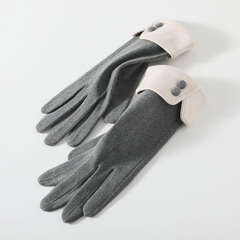 Autumn Winter Modal Women Warm Gloves Korean Fleece Lined Touchscreen Plush Color Block Riding Finger Gloves