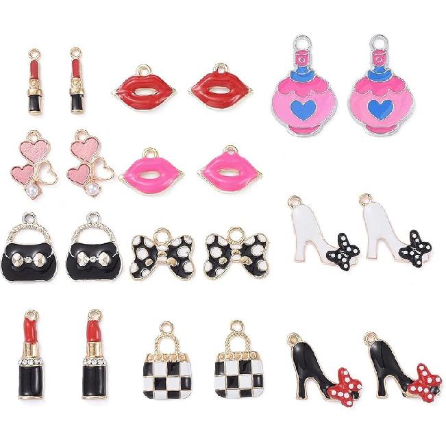 FASHEWELRY 40Pcs Alloy Fruit Theme Enamel Charms 10 Styles Cute Orange Peach Blueberry Strawberry Dangle Pendants Light Gold Plated for Jewelry