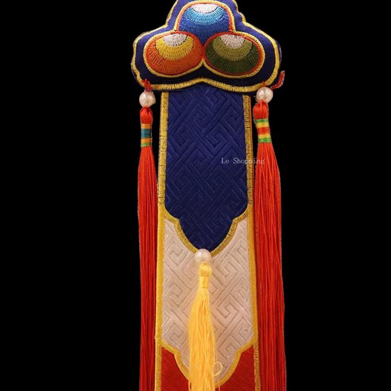 Bandiere Appese Nepalesi in Stile Tibetano Otto Auspiciose Cucite a Mano Raffinata Tamburello Intagliato Stendardi Decorazione Sala Buddista