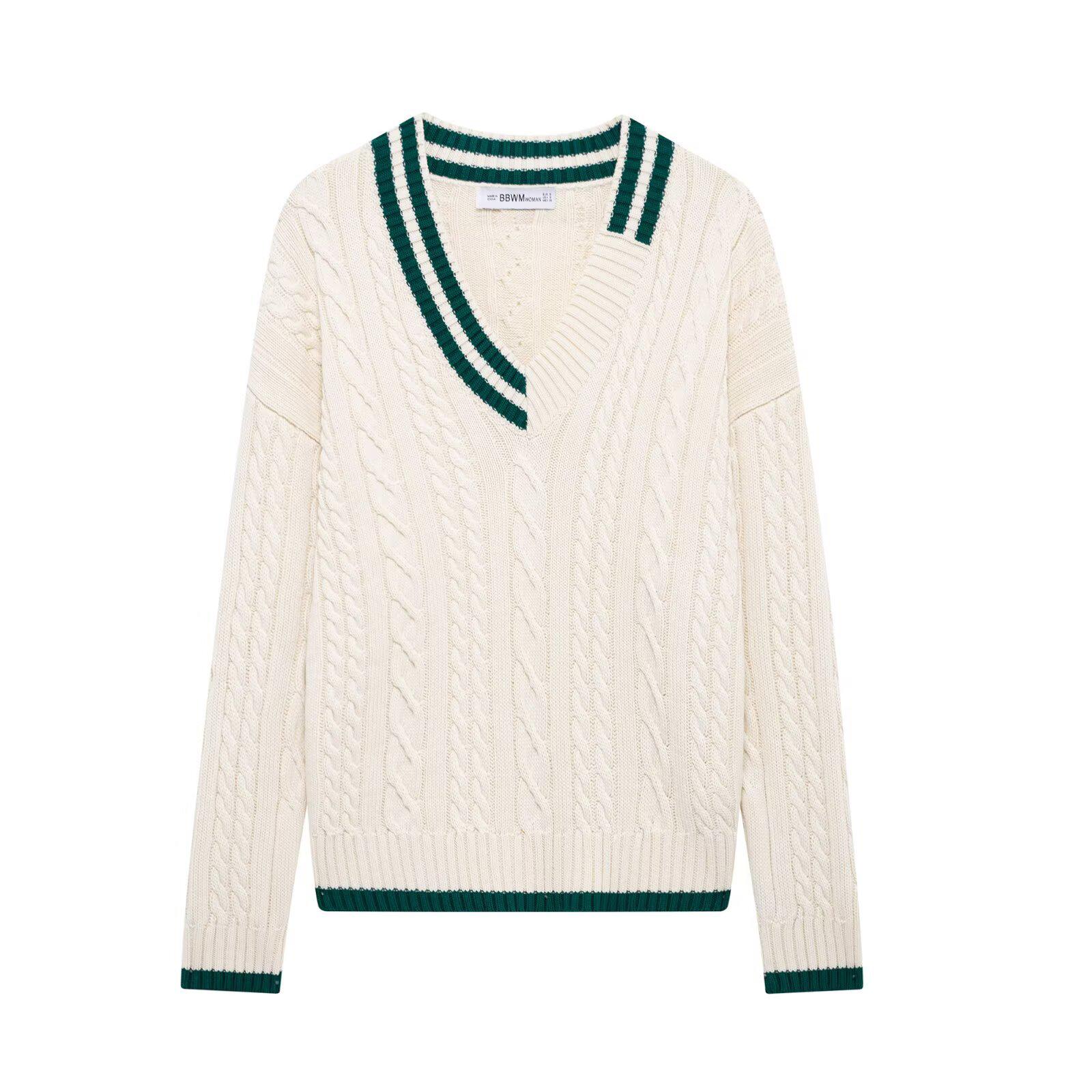 

2025 Spring Asymmetrical V-Neck Knit Sweater - European & American Style Large