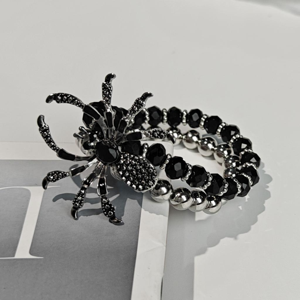 Bracciale con Perline Ragno Nero Gotico per Donne Uomini Ragnatela Unica Charms Gioielli Fatti a Mano Regali di Amicizia Accessori