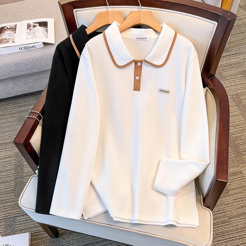 Plus Size Women s Slimming Lapel Long Sleeve Hoodie T-shirt 4XL чёрный
