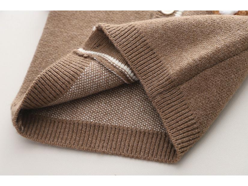 Stylish Two-Color V-Neck Knit Cardigan Set for Boys and Girls – Classic Long-Sleeve Three-Piece Baby Apparel