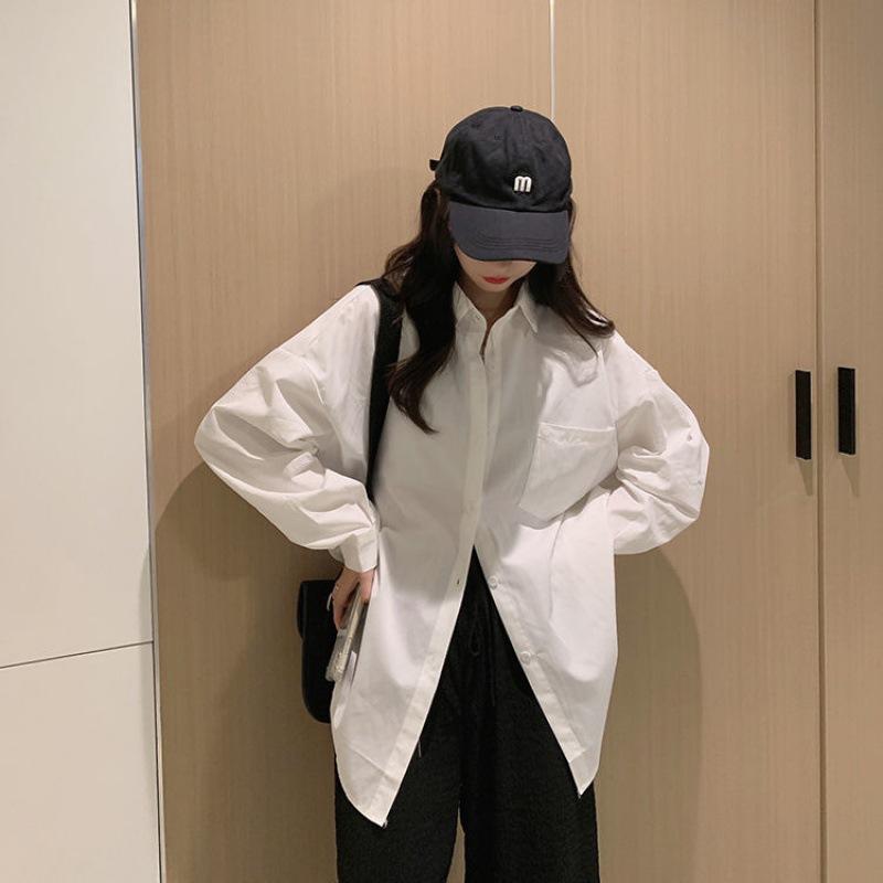 Wiosna 2024 Damska Bluzka w Koreańskim Stylu Luźna z Długim Rękawem Modna