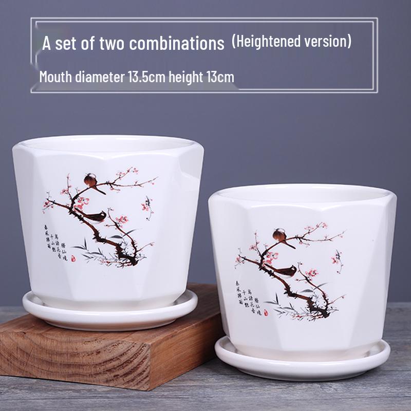 2025 Large Ceramic Flower Pot with Tray for Balcony & Living Room - Orchid & Succulent Album Style