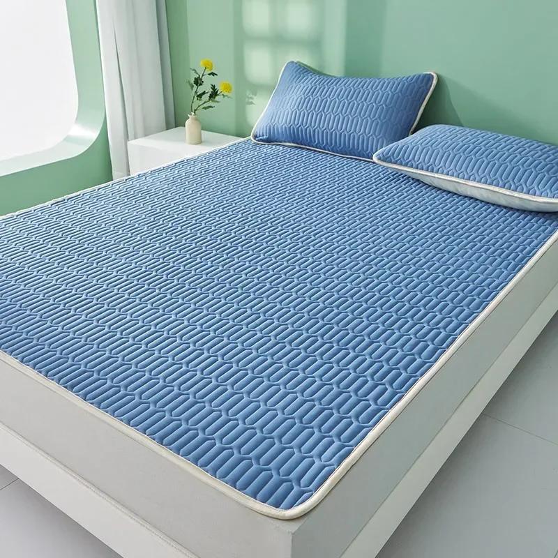 Latex Summer Mat Kit Cooling Feel Bed Pad and Pillowcase Cold Sleeping Bed Mat for Summer Breathable Folding Cool Mat