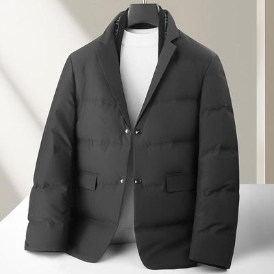 Men's Autumn/Winter 2026 Duck Down Jacket with Detachable Scarf, Suit Collar, Lightweight, Warm, Business Casual.