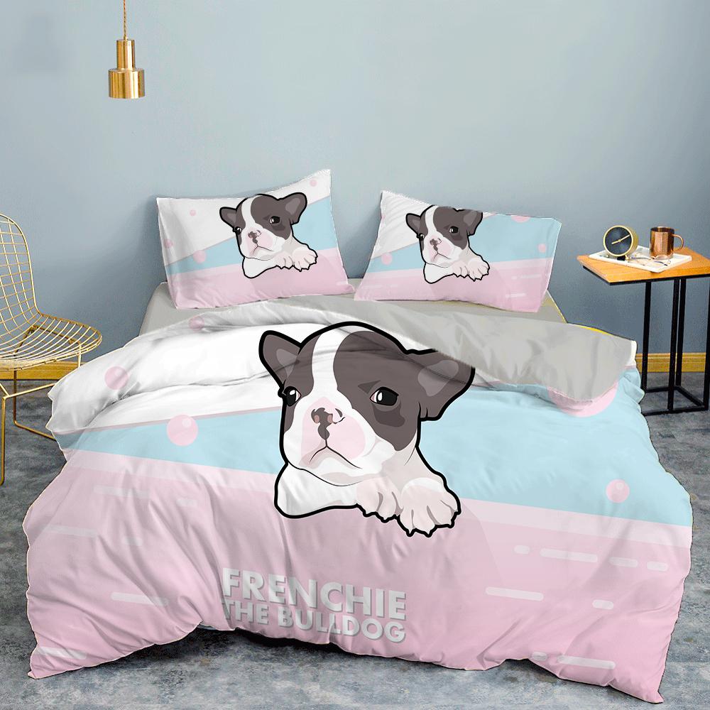 

Comforter French Bulldog Puppy Bedding Set Bedclothes With Single Double King Queen Size Children Adult Bed Set Comforter (quilt)-EU Single(135*200cm)3pcs