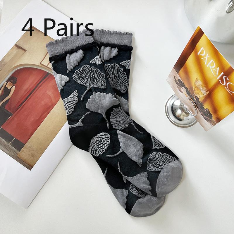 

4 пары женских носков весна-лето в китайском стиле с пряжкой и кисточками в стиле ретро из хлопка 4 Pairs