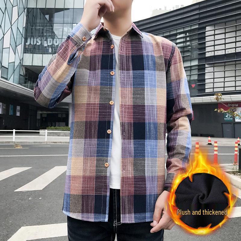 

Men s Korean Style Plaid Cotton Shirt - Long Sleeve, Slim Fit, Trendy Autumn Jacket M червоний