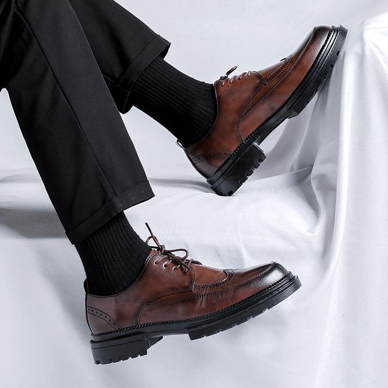Pánské business casual kožené boty 2025 šněrovací britské prodyšné kožené boty trend Brock gravírované kožené boty PX25-K