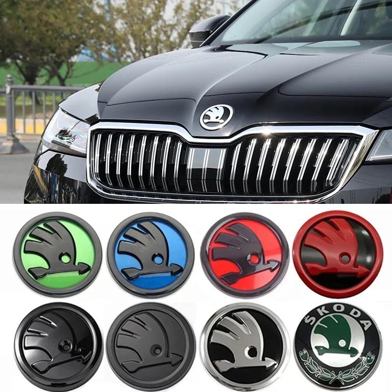 AGTQ2 80/90mm ABS Logo Car Front Head Rear Tail Trunk Badge Sticker For Skoda Superb Fabia 2 Octavia Laura RS Rapid Yeti Karoq Kodiaq