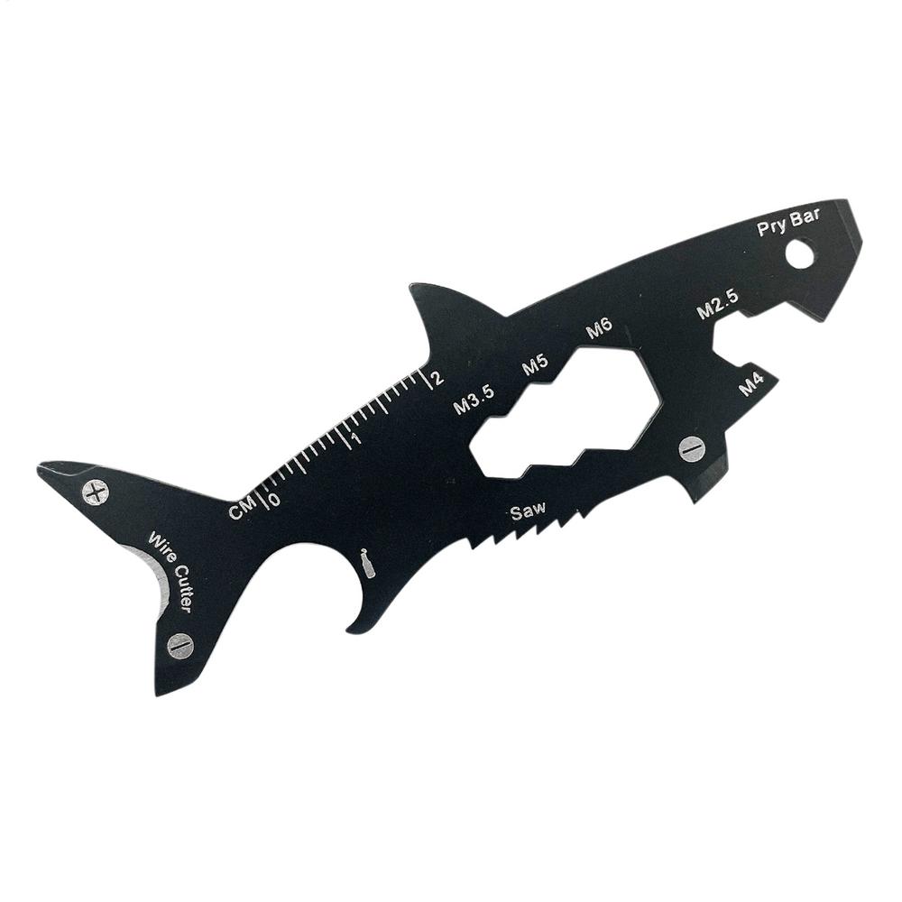 Shark Shaped Bottle Opener 15 In 1 Wallet Tool Card Stainless Outdoor Pocket Screwdriver Survival Tool Multi-function Keychain чёрный